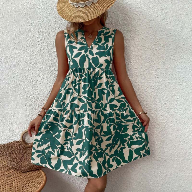 🌸2025 Uusi saapuminen💕Botanical Print V-kaula-aukkoinen laskostettu mekko
