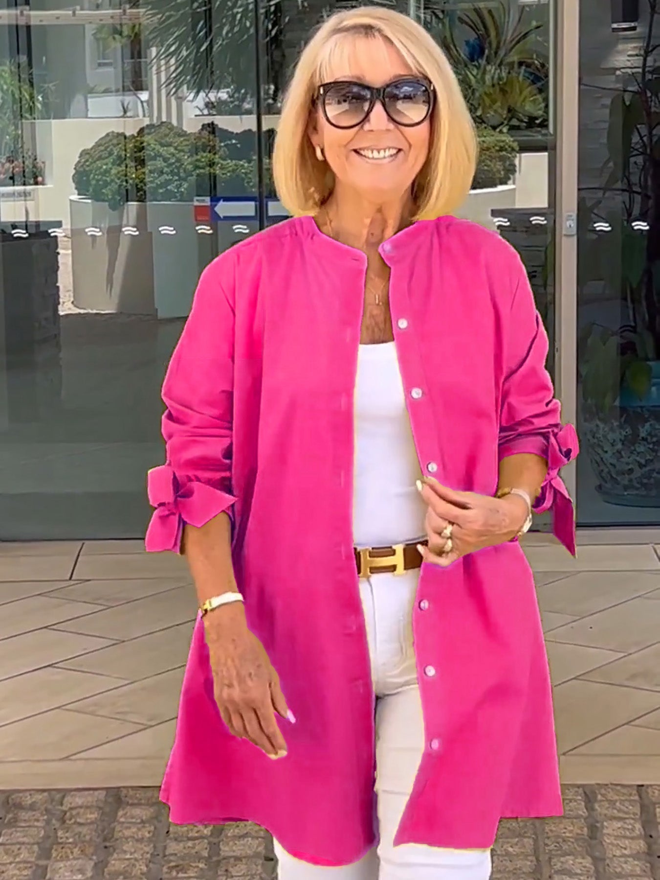 ✨Enkeltradet knappekrage, elegant cardigan i ensfarget langermet design