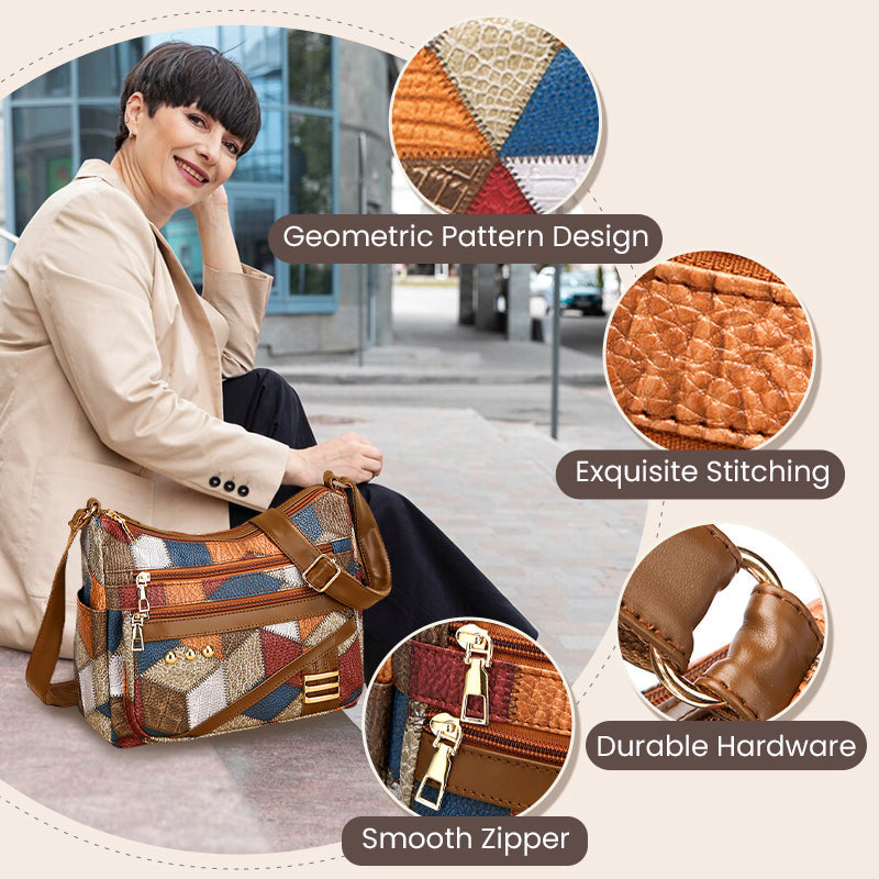 👜Vintage veske med geometrisk mønster og justerbar strop