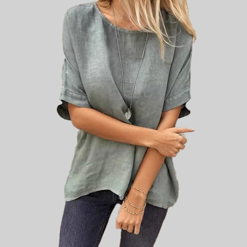 🌸Kortærmet, løs bomulls- og lin skjorte for kvinner til våren og sommere