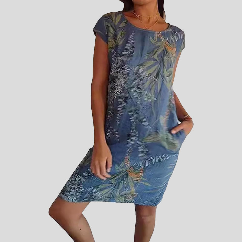 🌼Blomstret kjole med lommer i mercerisert bomull