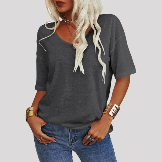 🌸Naisten Yksivärinen V-Pääntie T/Women's Solid Color V-Neck T