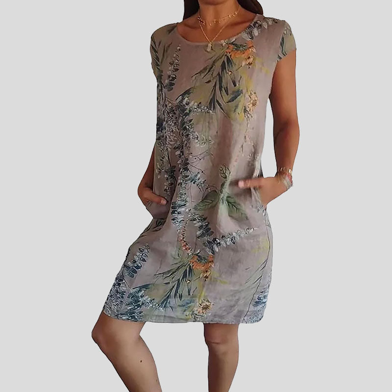 🌼Blomstret kjole med lommer i mercerisert bomull