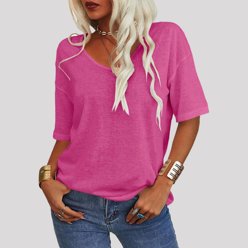 🌸Naisten Yksivärinen V-Pääntie T/Women's Solid Color V-Neck T