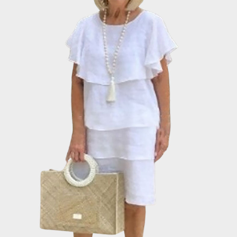 🌸Pyöreäkauluksinen, kellohihainen, monikerroksinen midimekko