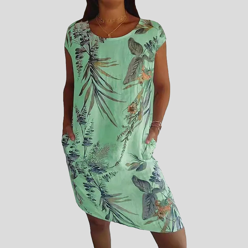 🌼Blomstret kjole med lommer i mercerisert bomull