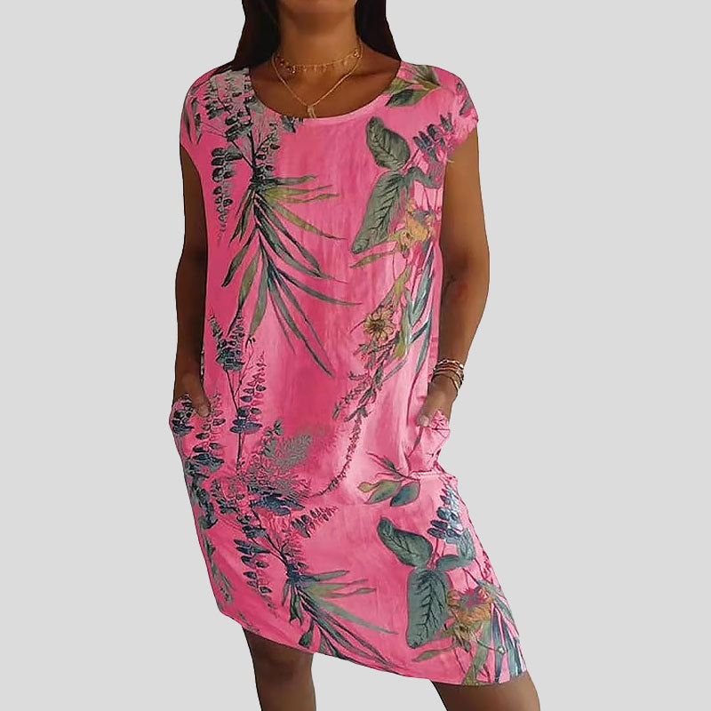 🌼Blomstret kjole med lommer i mercerisert bomull