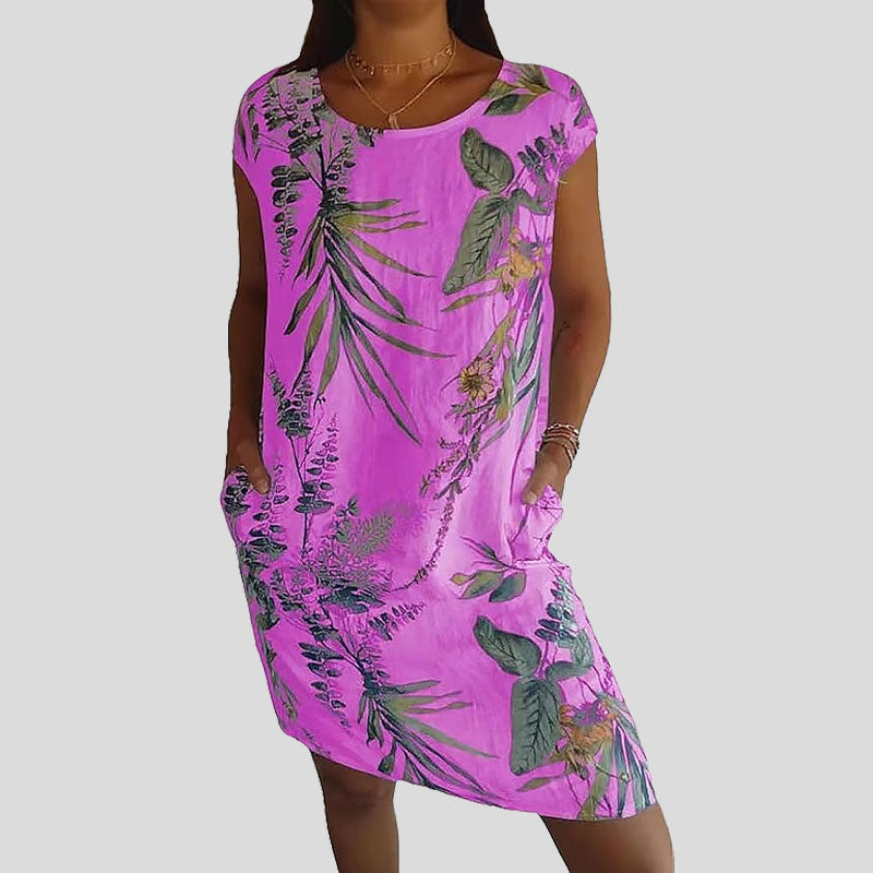 🌼Blomstret kjole med lommer i mercerisert bomull