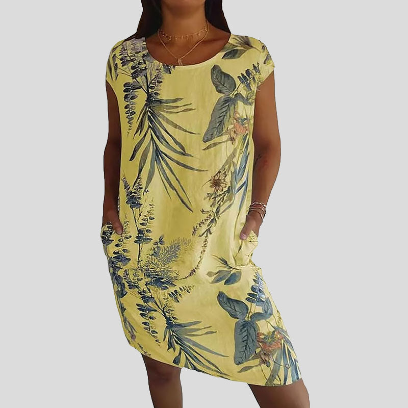 🌼Blomstret kjole med lommer i mercerisert bomull