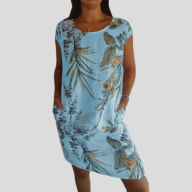 🌼Blomstret kjole med lommer i mercerisert bomull