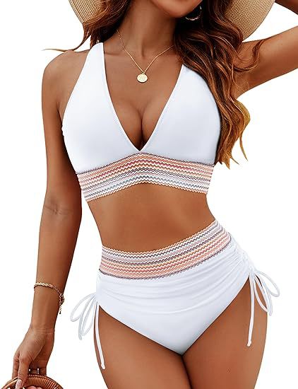 ☀️Feriesalg 49% OF🏖️Bikinisett med høy midje og magekontroll Color Block Bikinisett Color Block Bikinisett