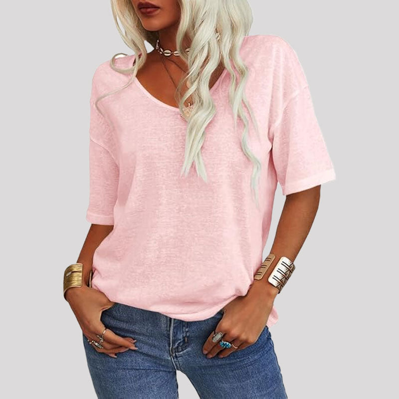 🌸Naisten Yksivärinen V-Pääntie T/Women's Solid Color V-Neck T