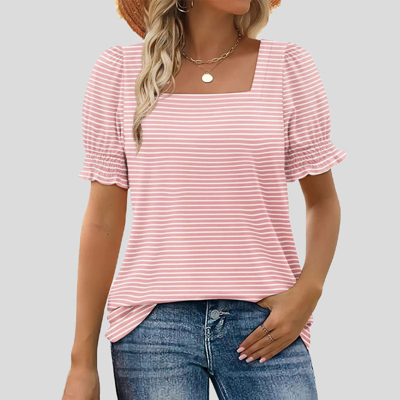 ⏳Begrenset salgsti🌸T-skjorte med firkantet hals og smokkermermer for kvinner
