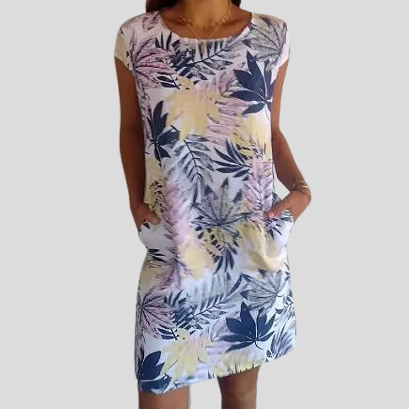 🌼Blomstret kjole med lommer i mercerisert bomull