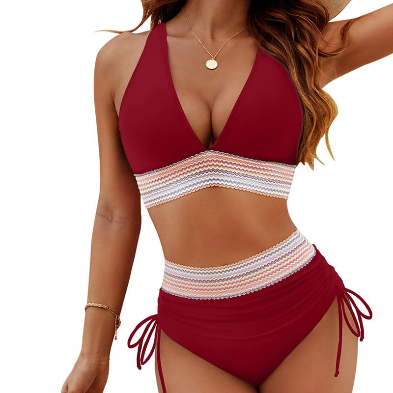 ☀️Feriesalg 49% OF🏖️Bikinisett med høy midje og magekontroll Color Block Bikinisett Color Block Bikinisett