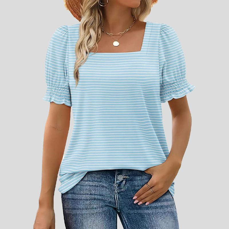 ⏳Begrenset salgsti🌸T-skjorte med firkantet hals og smokkermermer for kvinner