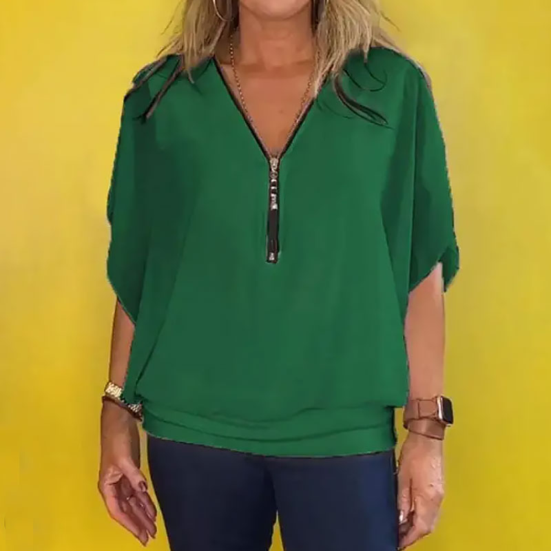 ☀️Uformell dametopp med chiffongkrage og glidelås