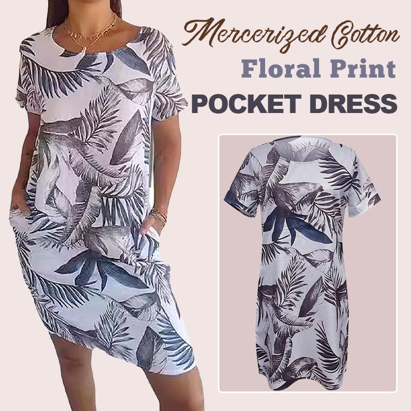 🌼Blomstret kjole med lommer i mercerisert bomull