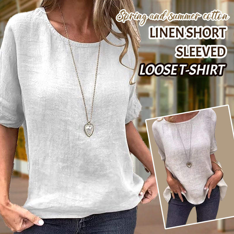 🌸Kortærmet, løs bomulls- og lin skjorte for kvinner til våren og sommere