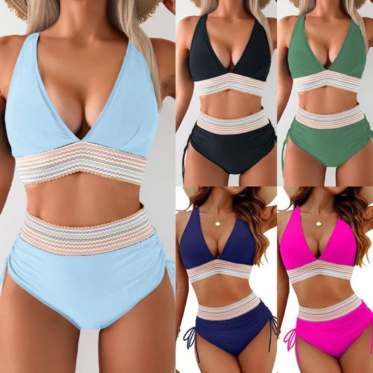 ☀️Feriesalg 49% OF🏖️Bikinisett med høy midje og magekontroll Color Block Bikinisett Color Block Bikinisett