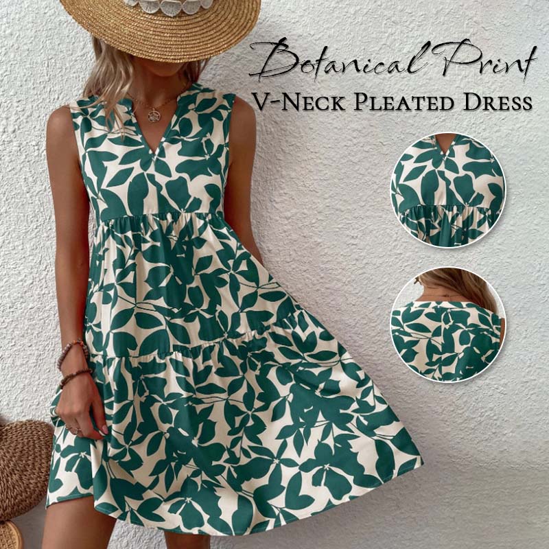 🌸2025 Uusi saapuminen💕Botanical Print V-kaula-aukkoinen laskostettu mekko