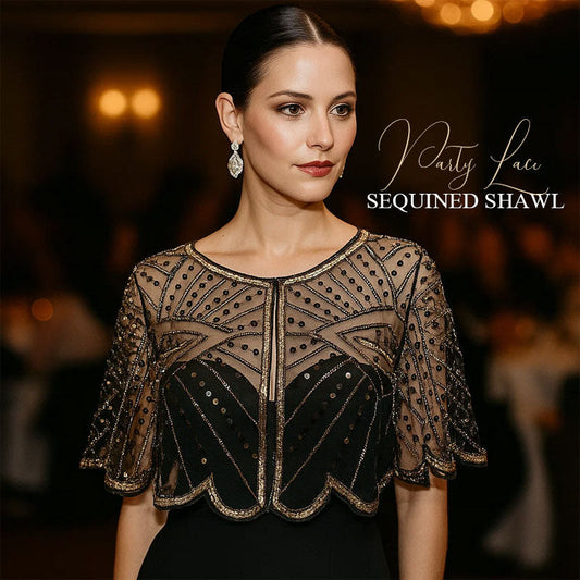 🔥2025 Ny ankomst✨Festlig sjal med blonder og paljetter