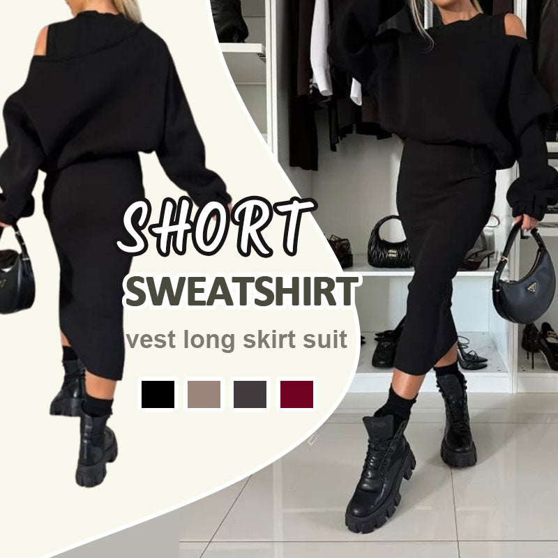 👗Naisten vino olkapää huppari & hihaton mekko setti