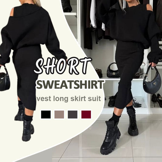 👗Naisten vino olkapää huppari & hihaton mekko setti