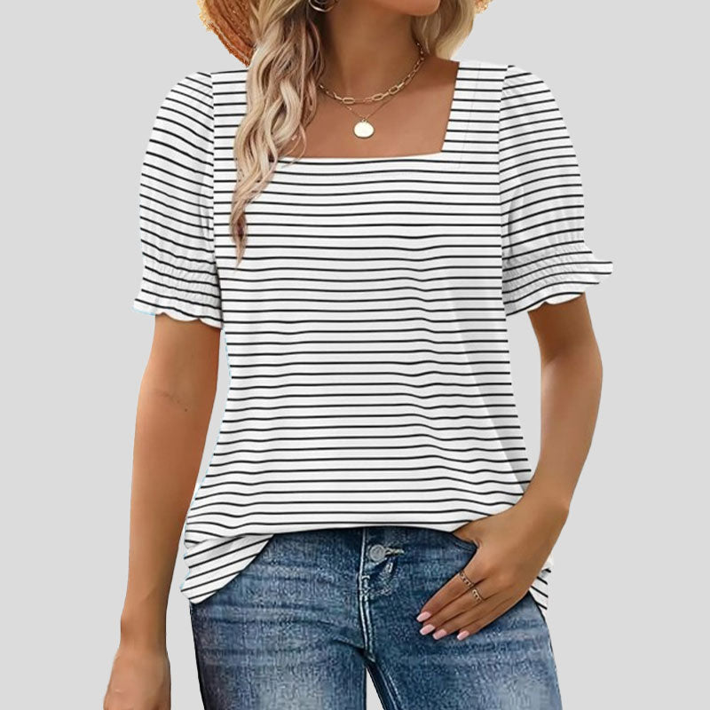 ⏳Begrenset salgsti🌸T-skjorte med firkantet hals og smokkermermer for kvinner