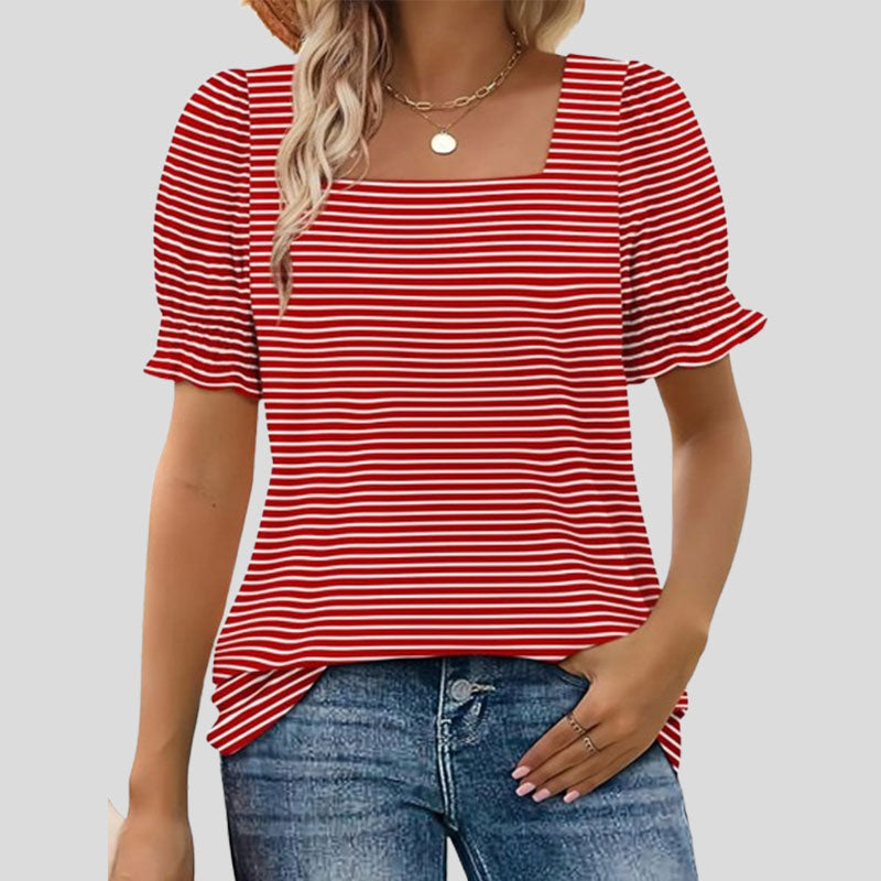 ⏳Begrenset salgsti🌸T-skjorte med firkantet hals og smokkermermer for kvinner