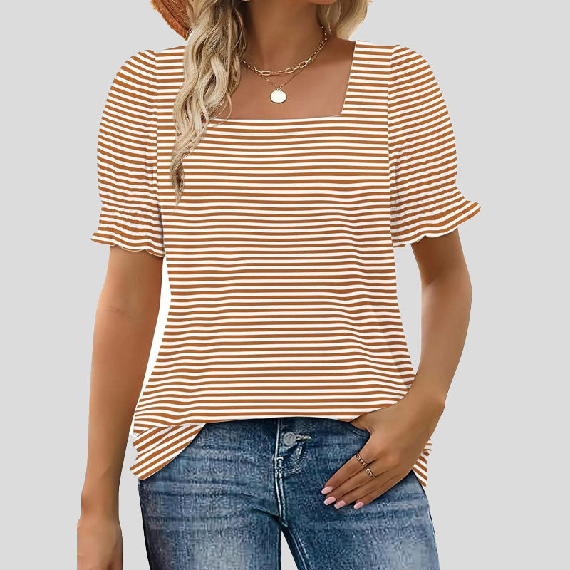 ⏳Begrenset salgsti🌸T-skjorte med firkantet hals og smokkermermer for kvinner