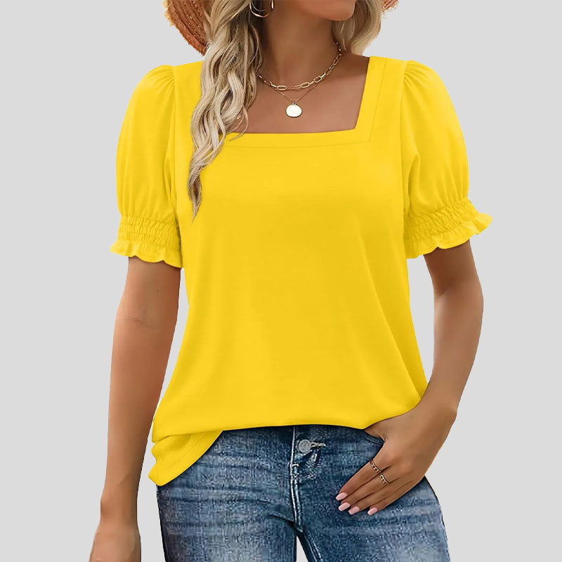 ⏳Begrenset salgsti🌸T-skjorte med firkantet hals og smokkermermer for kvinner