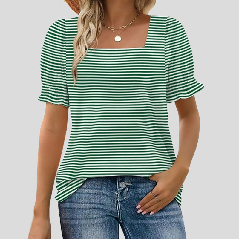 ⏳Begrenset salgsti🌸T-skjorte med firkantet hals og smokkermermer for kvinner