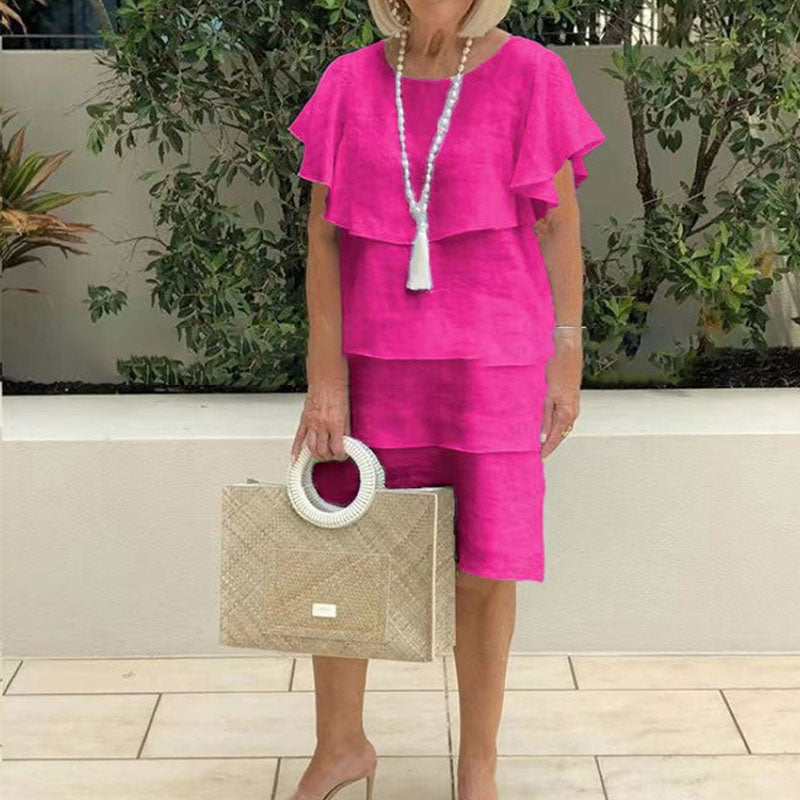 🌸Pyöreäkauluksinen, kellohihainen, monikerroksinen midimekko