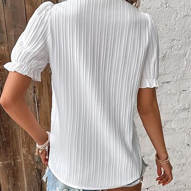 Rento naisten paita, jossa on ontto V-pääntie ja lyhyet hihat