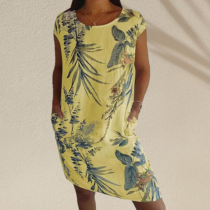 🌼Blomstret kjole med lommer i mercerisert bomull