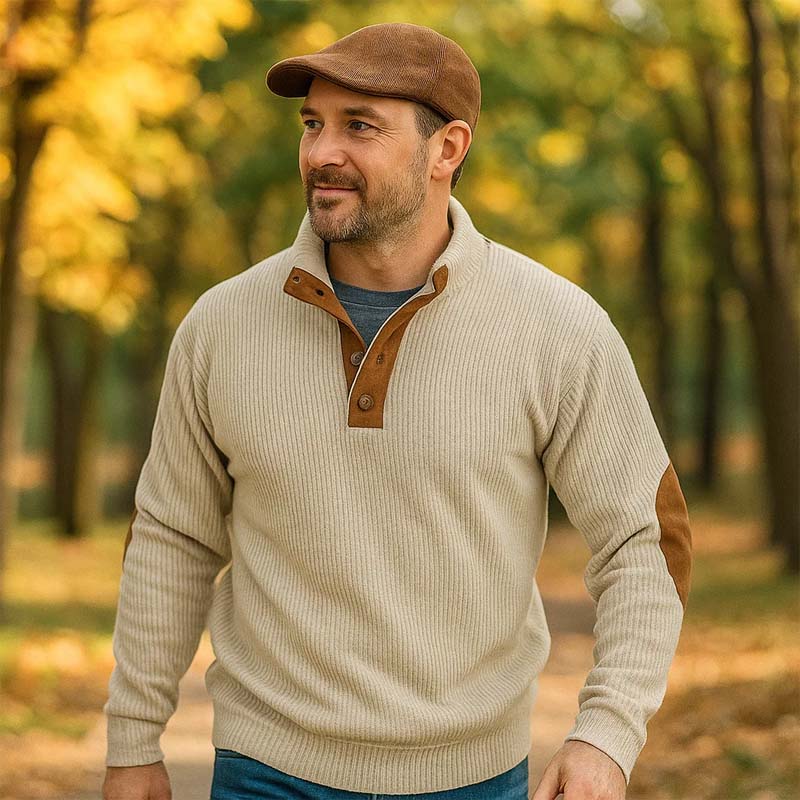 👔Corduroy-herrebluse med stående krage