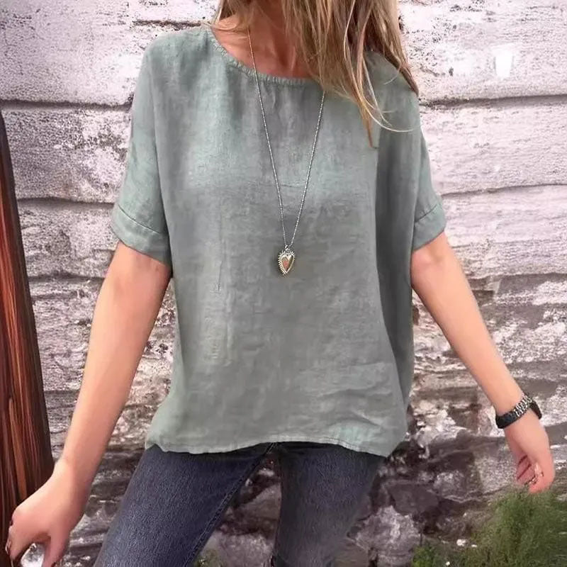 🌸Kortærmet, løs bomulls- og lin skjorte for kvinner til våren og sommere