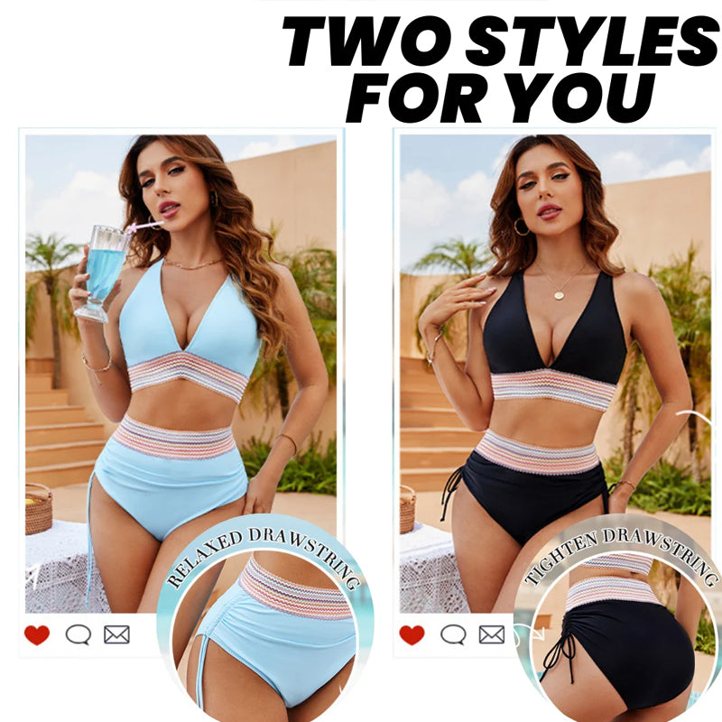 ☀️Feriesalg 49% OF🏖️Bikinisett med høy midje og magekontroll Color Block Bikinisett Color Block Bikinisett
