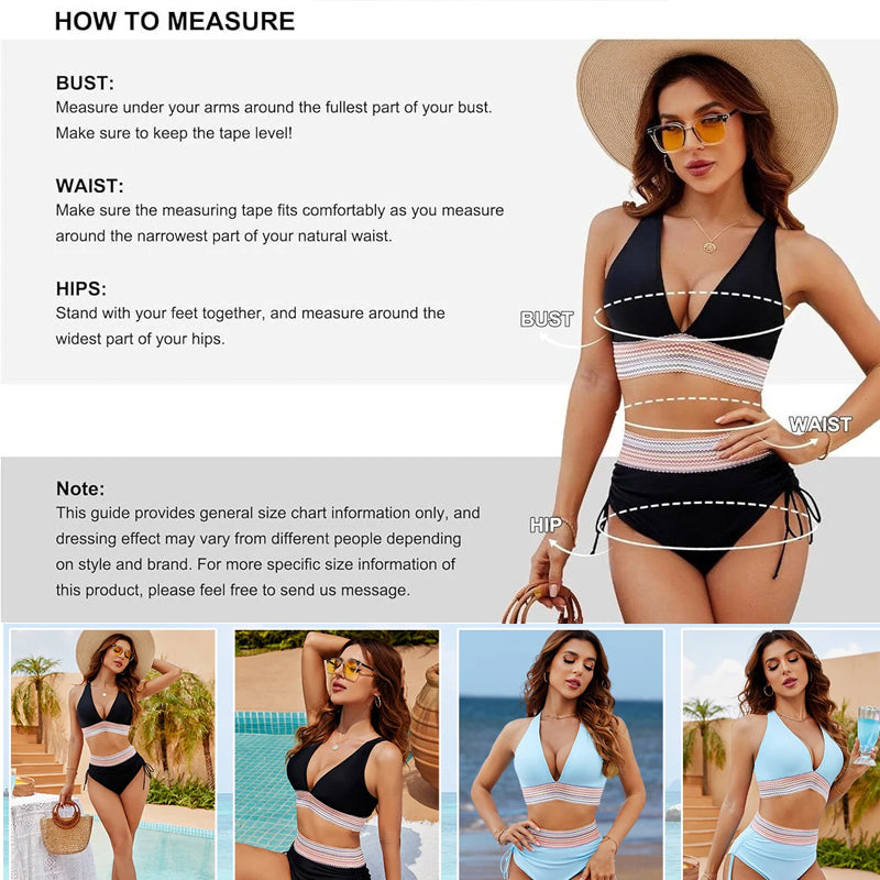 ☀️Feriesalg 49% OF🏖️Bikinisett med høy midje og magekontroll Color Block Bikinisett Color Block Bikinisett