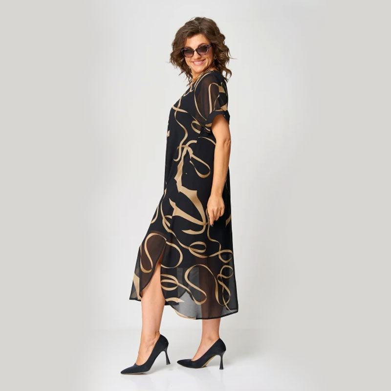 🌸Trykt V-halset avslappet kjole