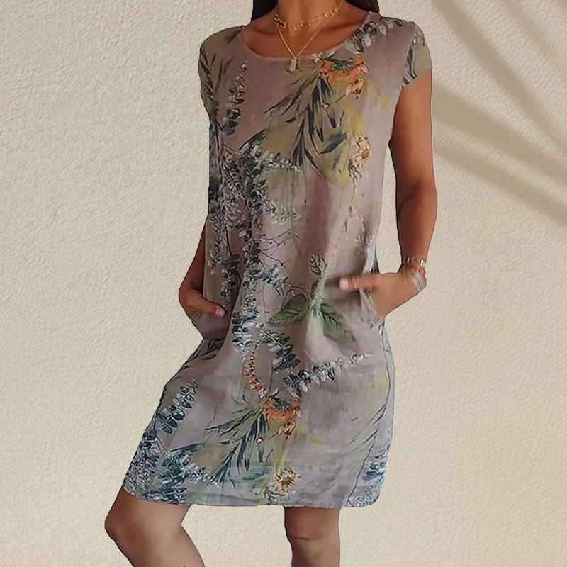 🌼Blomstret kjole med lommer i mercerisert bomull