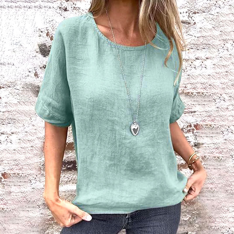 🌸Kortærmet, løs bomulls- og lin skjorte for kvinner til våren og sommere