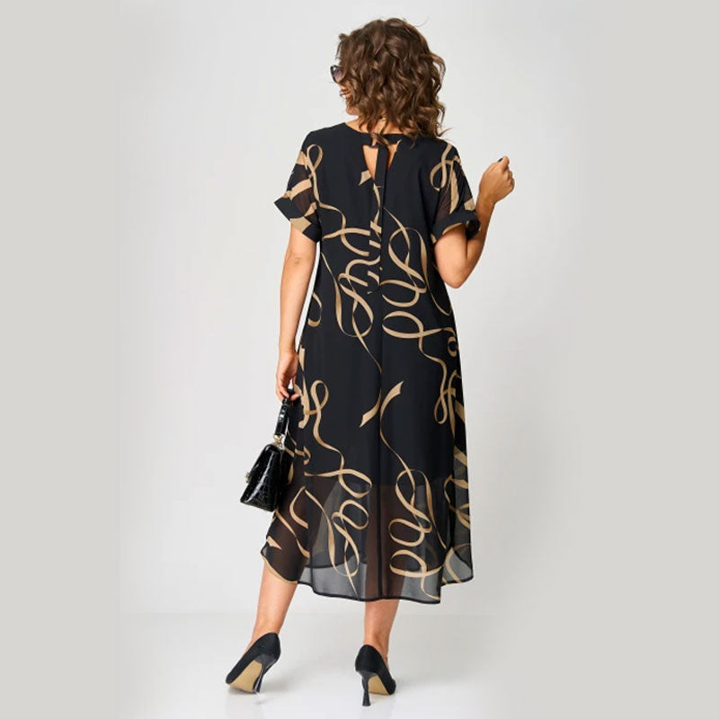 🌸Trykt V-halset avslappet kjole