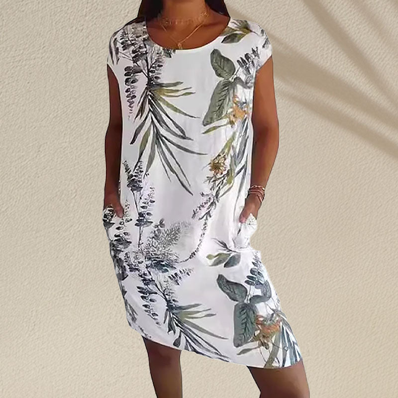 🌼Blomstret kjole med lommer i mercerisert bomull