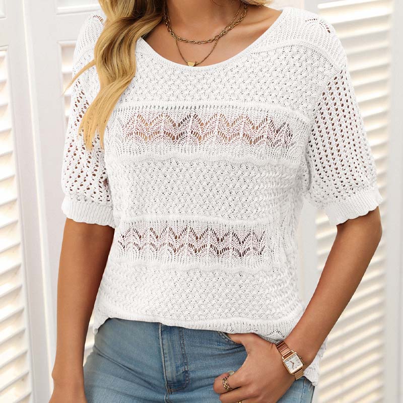 🌸Hul heklet kortermet skjorte