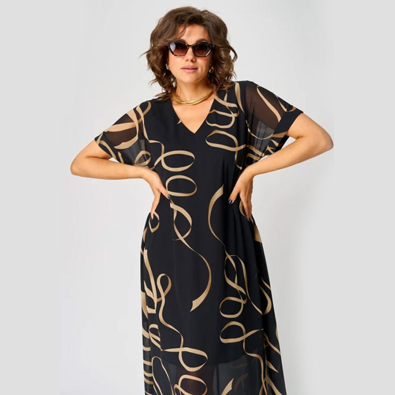 🌸Trykt V-halset avslappet kjole