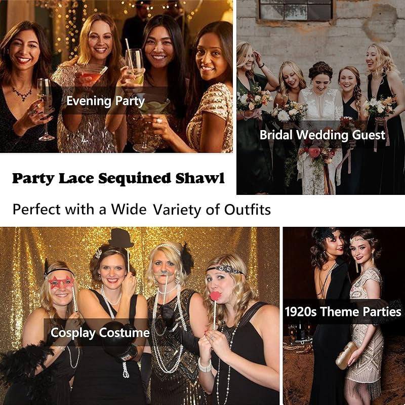 🔥2025 Ny ankomst✨Festlig sjal med blonder og paljetter