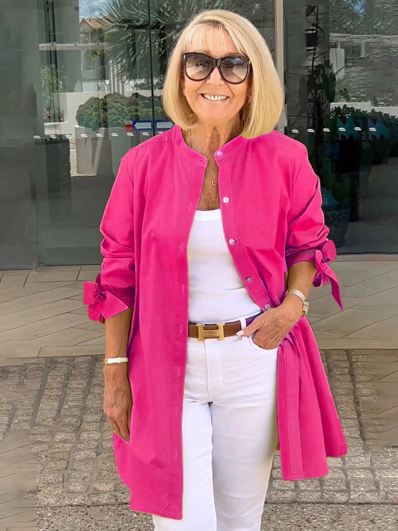 ✨Enkeltradet knappekrage, elegant cardigan i ensfarget langermet design