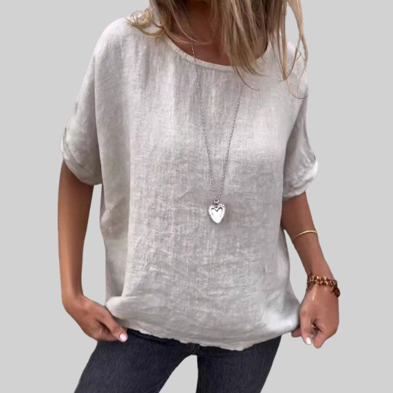 🌸Kortærmet, løs bomulls- og lin skjorte for kvinner til våren og sommere